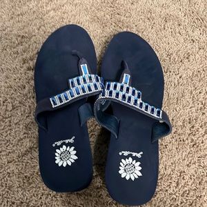 COPY - Navy rhinestone Yellow Box flip flops - size 11